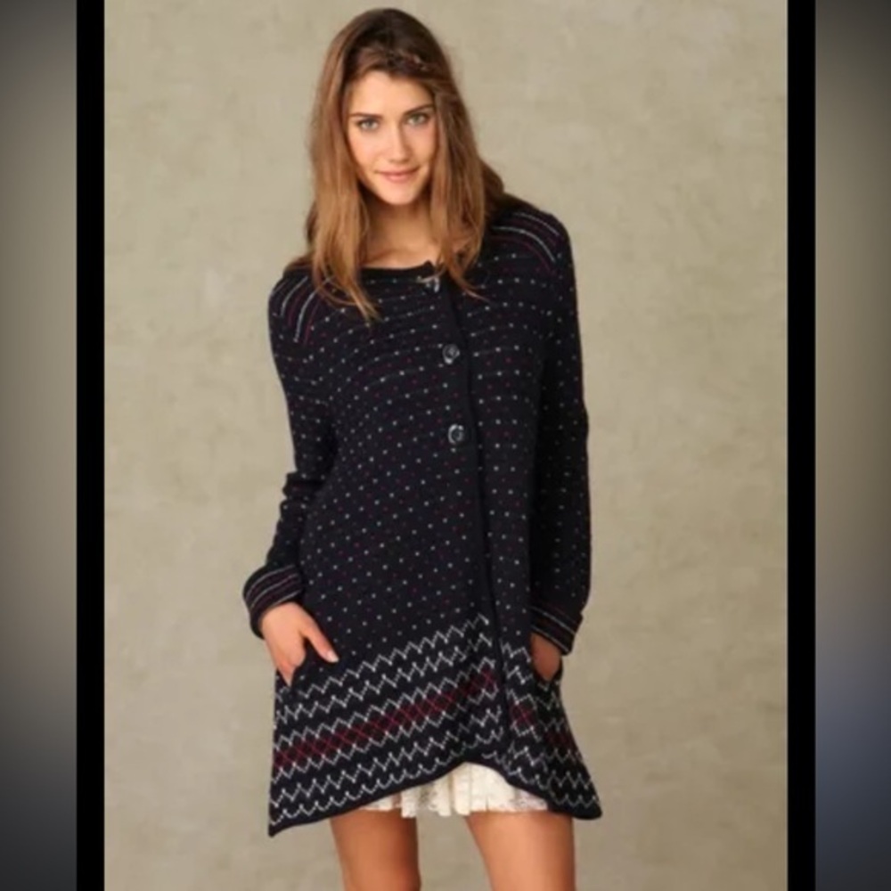 Free People Women's Button Front Cardigan Pockets Blue Cottagecore hooded size S